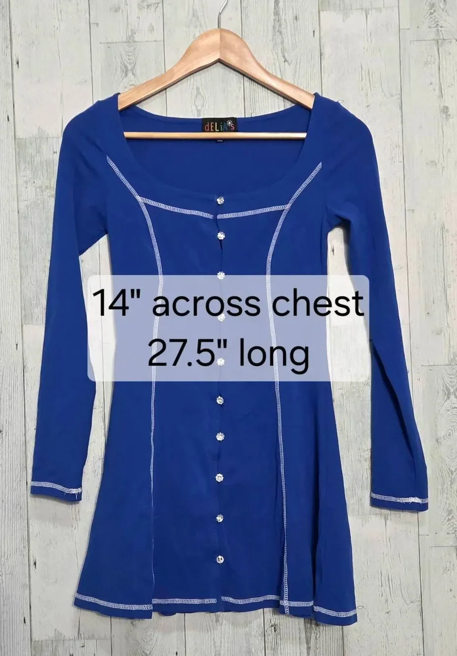 Delia's by Dolls Kill Royal Blue Crystal Button Skater Dress Contrast Seams Sz.